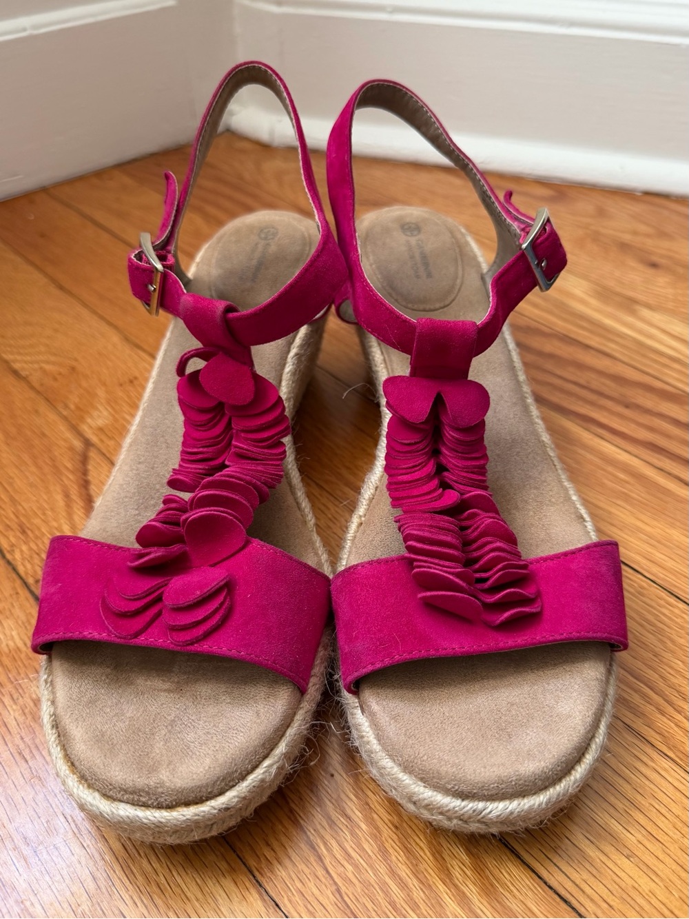 Giani Bernini Sailee Memory Foam Wedge Fuchsia Ruffle Slingback Espadrilles 10